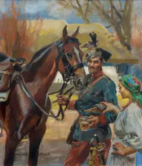 Wojciech Kossak, UŁAN I DZIEWCZYNA, 1912, olej, płótno
