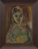 DZIEWCZYNA W CHUSTCE by Rajmund Kanelba, olej, sklejka, sold Jun 2015