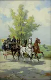Alfredo Tominz, PRZEJAŻDŻKA POWOZEM, olej, płótno