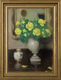 Alfons Karpiński, ŻÓŁTE RÓŻE, olej, tektura