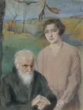 Teodor Axentowicz, STAROŚĆ I MŁODOŚĆ, pastel, akwarela, tektura