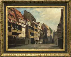 Bruno Steigueber, WIDOK ULICY BIAŁOSKÓRNICZEJ WE WROCŁAWIU, olej, tektura