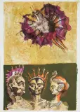 Kompozycja z trzema postaciami by Jan Lebensztejn, litografia barwna, karton, sold May 2015