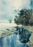Ludwik Maciąg, Pejzaż z rzeczką, 1942, akwarela, papier