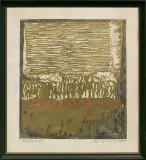 Marian Malina, Abstrakcja, 1958, linoryt barwny, papier