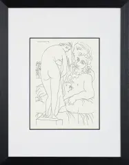 Pablo Picasso, Odpoczynek rzeźbiarza przed aktem z draperią, litograficzna kopia akwaforty