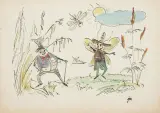 Jan Marcin Szancer, Ilustracja do bajki, tusz pióro, akwarela, papier kremowoszary