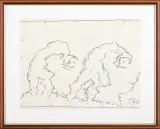 Jerzy Tchorzewski, Kompozycja z dwiema postaciami, 1991, cienkopis czarny, papier kremowy