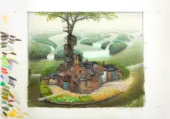 Jacek Yerka, Wodny świat, kredki, ołówek, karton