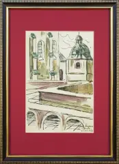 Jerzy Duda-Gracz, Stara dzwonnica, 1956, akwarela, tusz, papier