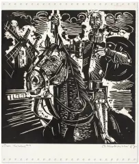 Andrzej Kurkowski, Don Kichot, 1987, linoryt, papier komputerowy z perforowanymi kraw.
