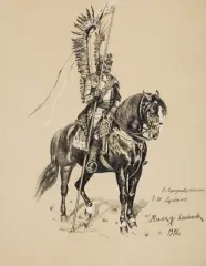 Ludwik Maciąg, Husarz, 1940, kredki, papier
