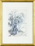 Martwa natura z kwiatami by Hanna Rudzka-Cybisowa, długopis, papier, sold Apr 2015