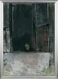 Jacek Sienicki, BEZ TYTUŁU (GŁOWA W OKNIE), 1999, olej, pastel, tektura