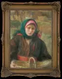 DZIEWCZYNA Z KOSZEM by Teodor Axentowicz, pastel, akwarela, papier, sold Mar 2015