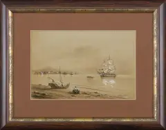 Iwan Konstantinowicz Ajwazowski, WIDOK ZNAD ZATOKI NEAPOLITAŃSKIEJ, sepia, gwasz