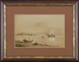Iwan Konstantinowicz Ajwazowski, WIDOK ZNAD ZATOKI NEAPOLITAŃSKIEJ, sepia, gwasz