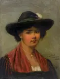 Ludwig Kohrl, DZIEWCZYNA W KAPELUSZU, 1886, olej, deska