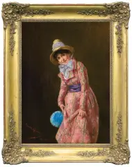 Edmunde Blume, W NOWEJ SUKIENCE, olej, płótno