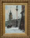 WIDOK NA PLAC ZAMKOWY OD UL. SENATORSKIEJ by Władysław Chmieliński, olej, płótno, sold Mar 2015