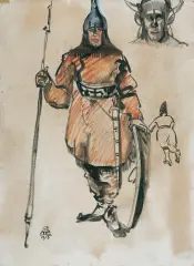 Tadeusz Pruszkowski, SZKIC DO OBRAZU PIASTUNY, 1915, akwarela, kredka, pastel, papier
