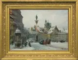 Z DAWNEJ WARSZAWY. PLAC ZAMKOWY ZIMĄ by Władysław Chmieliński, olej, płótno, sold Mar 2015