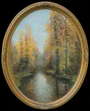 Wiktor Korecki, STRUGA LEŚNA, olej, tektura