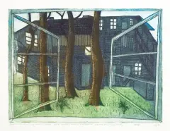 Andrzej Tadeusz Kotkowski, Świder koło Warszawy - Widok z okna, 1998, akwaforta, akwatinta barwna, papier