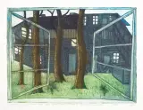 Andrzej Tadeusz Kotkowski, Świder koło Warszawy - Widok z okna, 1998, akwaforta, akwatinta barwna, papier