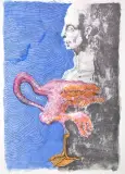 Kompozycja z flamingiem by Jan Lebensztejn, litografia barwna, papier, sold Mar 2015