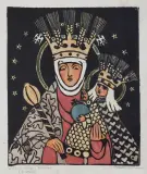 Aniela Pawlikowska, KRÓLOWA KORONY POLSKIEJ, OK. 1935, linoryt kolorowany akwarelą i złocony, papier