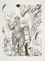 Edward Dwurnik, Człowiek ze świnią, 1985, akwaforta, miękki werniks, papier