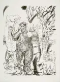 Edward Dwurnik, Człowiek ze świnią, 1985, akwaforta, miękki werniks, papier