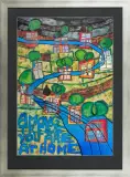 Friedensreich Hundertwasser, Among Trees You Are At Home, 1998, offset barwny z nadrukowanymi elementami świecący