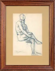 Janusz Strzałecki, Akt męski siedzący, ołówek, papier kremowy