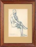 Janusz Strzałecki, Akt męski siedzący, ołówek, papier kremowy