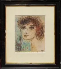 Alice Halicka, Portret rudej dziewczyny, 1962, technika własna, papier