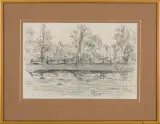 Helena Zaremba-Cybis, Nad rzeką, ołówek, papier kremowy