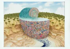 Jacek Yerka, Amonit biblioteczny, 2014, kredki, ołówek, karton