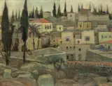 Wilhelm Wachtel, WIDOK NAZARETU, 1932, olej, ołówek, papier naklejony na tekturę