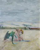 ANIOŁ I PASTUSZEK by Jacek Malczewski, 1908, olej, tektura, sold Dec 2014