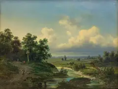 Adam Wiktor Malinowski, PEJZAŻ Z RZECZKĄ, 1864, olej, płótno
