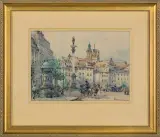 PLAC ZAMKOWY W WARSZAWIE by Władysław Chmieliński, akwarela, gwasz, papier, sold Dec 2014
