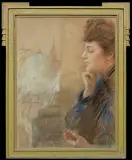 DAMA W OKNIE by Teodor Axentowicz, pastel, papier żeberkowany, naklejony na tekturę, sold Dec 2014