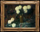Louis Van Hoorde, MARTWA NATURA Z CHRYZANTEMAMI, olej, płótno
