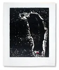 Kompozycja by Tadeusz Brzozowski, 1960, linoryt kolorowany, papier, sold Nov 2014