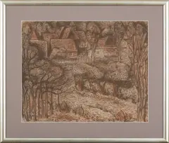 Szlembark by Tadeusz Kulisiewicz, kredki barwne (sepia, sangwina), papier, sold Nov 2014
