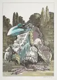 Janusz Stanny, Kruk, 1985, litografia kolorowana akwarelą, papier