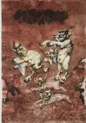 Jan Lebensztejn, Wygnanie Chyżego, 1974, litografia barwna, papier