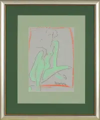 Joanna Sarapata, Akt zielony, tusz pióro, pastel, tektura